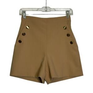 Zara beige high waist doble golden buttons shorts size XS